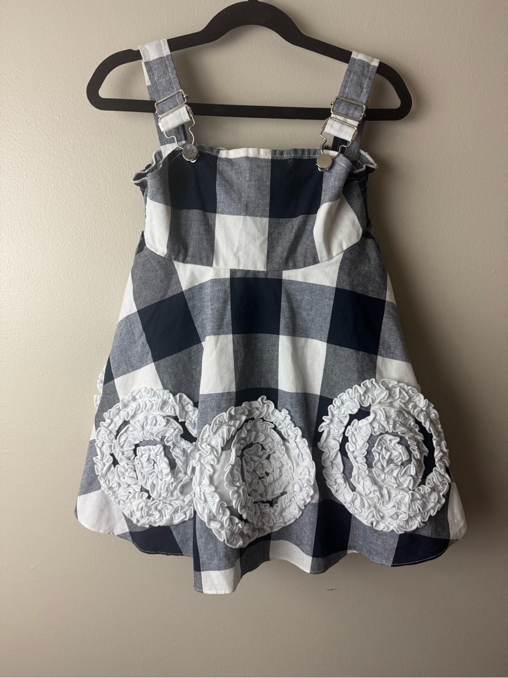 Oopsie Daisy Navy Blue & White Gingham Pinafore Summer Cotton Blend Dress 3T